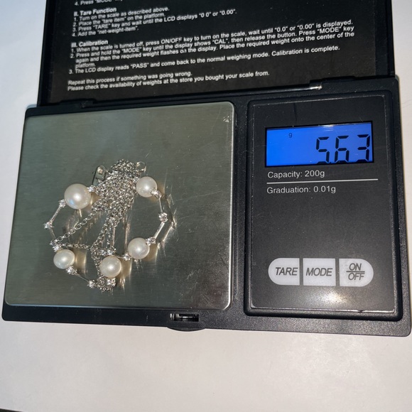 Solid 14K White Gold Pearl Real or Faux Unknown Diamond Necklace - Picture 7 of 11